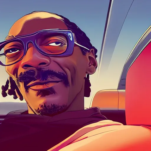 Image similar to snoop dogg driving, art gta 5 cover, official fanart behance hd artstation by jesper ejsing, by rhads, makoto shinkai and lois van baarle, ilya kuvshinov, ossdraws, and by feng zhu and loish and laurie greasley, victo ngai, andreas rocha, john harris