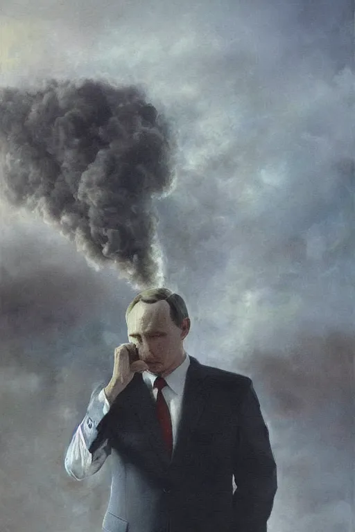 Prompt: Putin inhaling from Copium tank, oil painting, highly detailed, hyper realistic, volumetric lighting