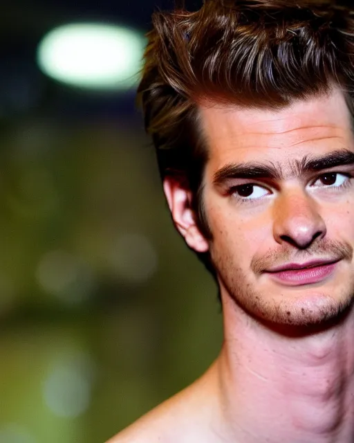 Prompt: a cursed image of andrew garfield in a dark, empty swimming pool, really scary, looking this way.