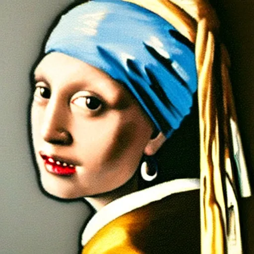 Image similar to aoc with a pearl earring, painting by vermeer