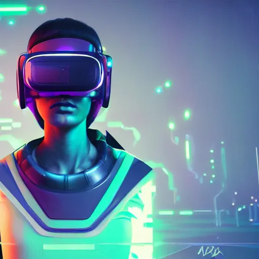 Image similar to cyberpunk concept cool girl cyborg bot, cinema 4 d, galaxy, ufo, space sci - fi, wearing vr goggles, illustration, portrait, pastel neon textured background night, trending on artstation, greg rutkowski, octane rendered, 1 2 k, detailed,