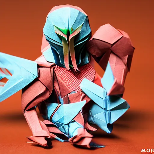 Prompt: the predator in origami!!, ( colorful, cute ) macro photo 5 d mk 2, bokeh