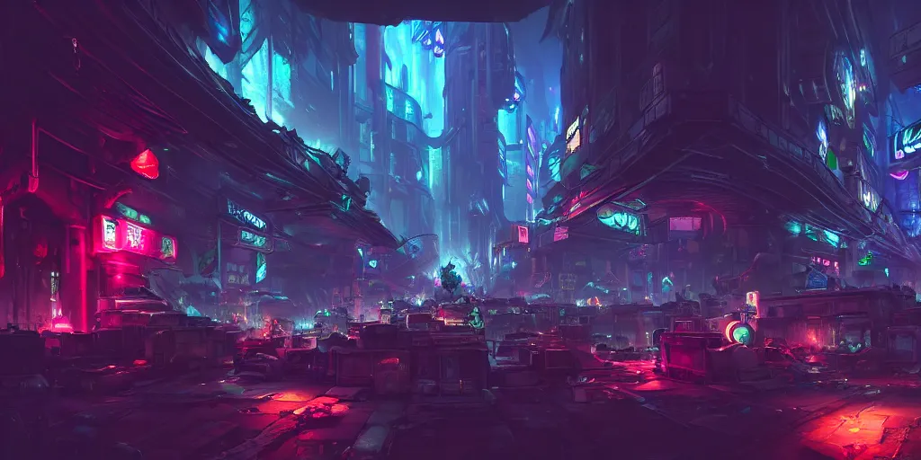 Prompt: wide angle view of piltover underground cyberpunk city, league of legends arcane, highly detailed, digital painting, artstation, concept art, octane render, by federico pelat and liam wong and jonas roscinas and damien peinoit