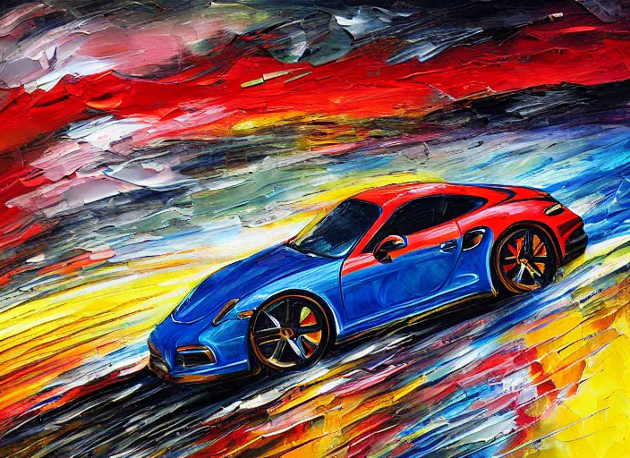 Image similar to abstract impasto advertising illustration painting for porsche