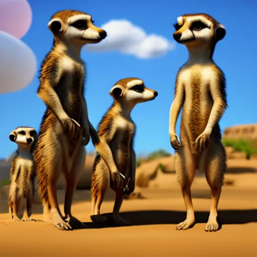 Image similar to curly haired girl with a body of a meerkat, in the style of pixar, 3 d, detailed, beautiful, amazing, 8 k, unreal engine 5,