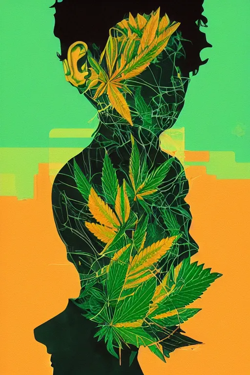 Prompt: marijuana poster by sachin teng, miami, organic painting, asymmetrical, interesting, marijuana smoke, matte paint, hard edges, energetic, 3 d shapes, smoke, green, masterpiece