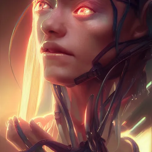 Image similar to beautiful portrait of a cyberpunk goddess who looks like Gollum , character design by charlie bowater, ross tran, artgerm, and makoto shinkai, detailed, soft lighting, rendered in octane