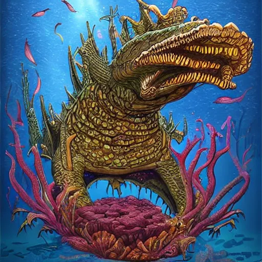 Image similar to underwater sea monster, d & d style, trending on artstation, colorful, intricate, highly detailed art by aurore folny and ilse gort and yugin maffioli