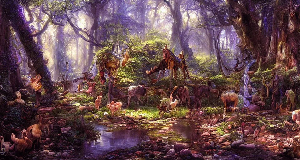 Image similar to Enchanted and magic forest, by James Gurney