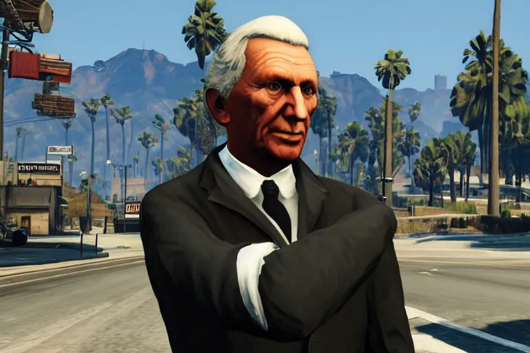 Prompt: president james monroe in grand theft auto v, ps 4, gameplay still