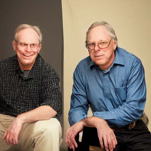 Prompt: a studio portrait of Jeff Goodby and Rich Silverstein
