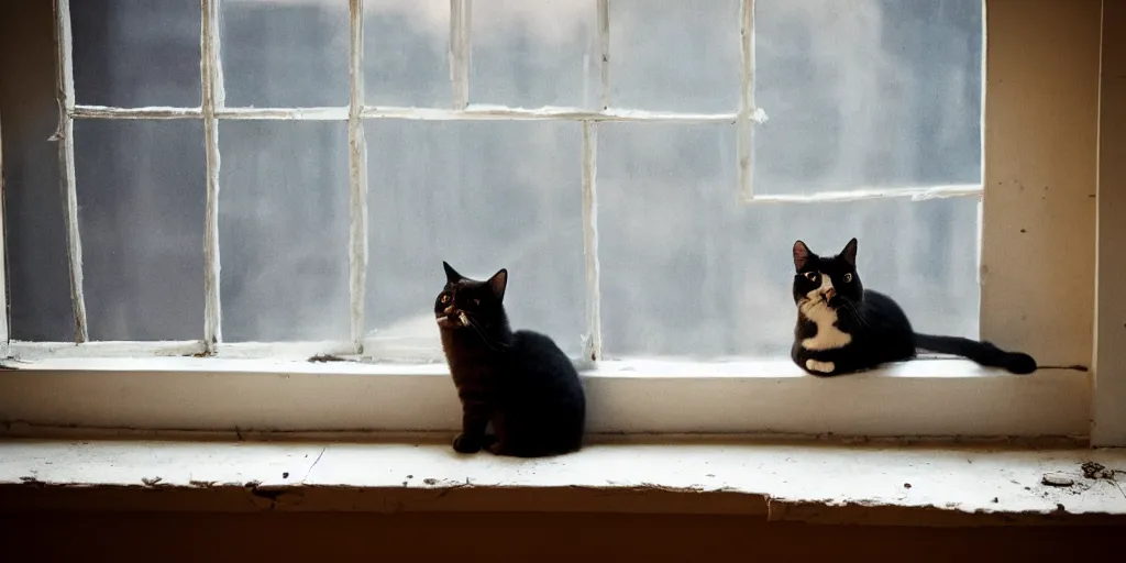 Prompt: cat on a windowsill. cinematic