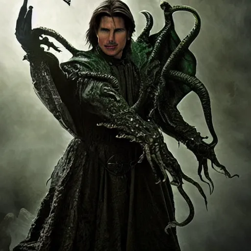 Prompt: medieval fantasy half length portrait photo of tom cruise as a d & d evil warlock using cthulhu magic, photo by philip - daniel ducasse and yasuhiro wakabayashi and jody rogac and roger deakins