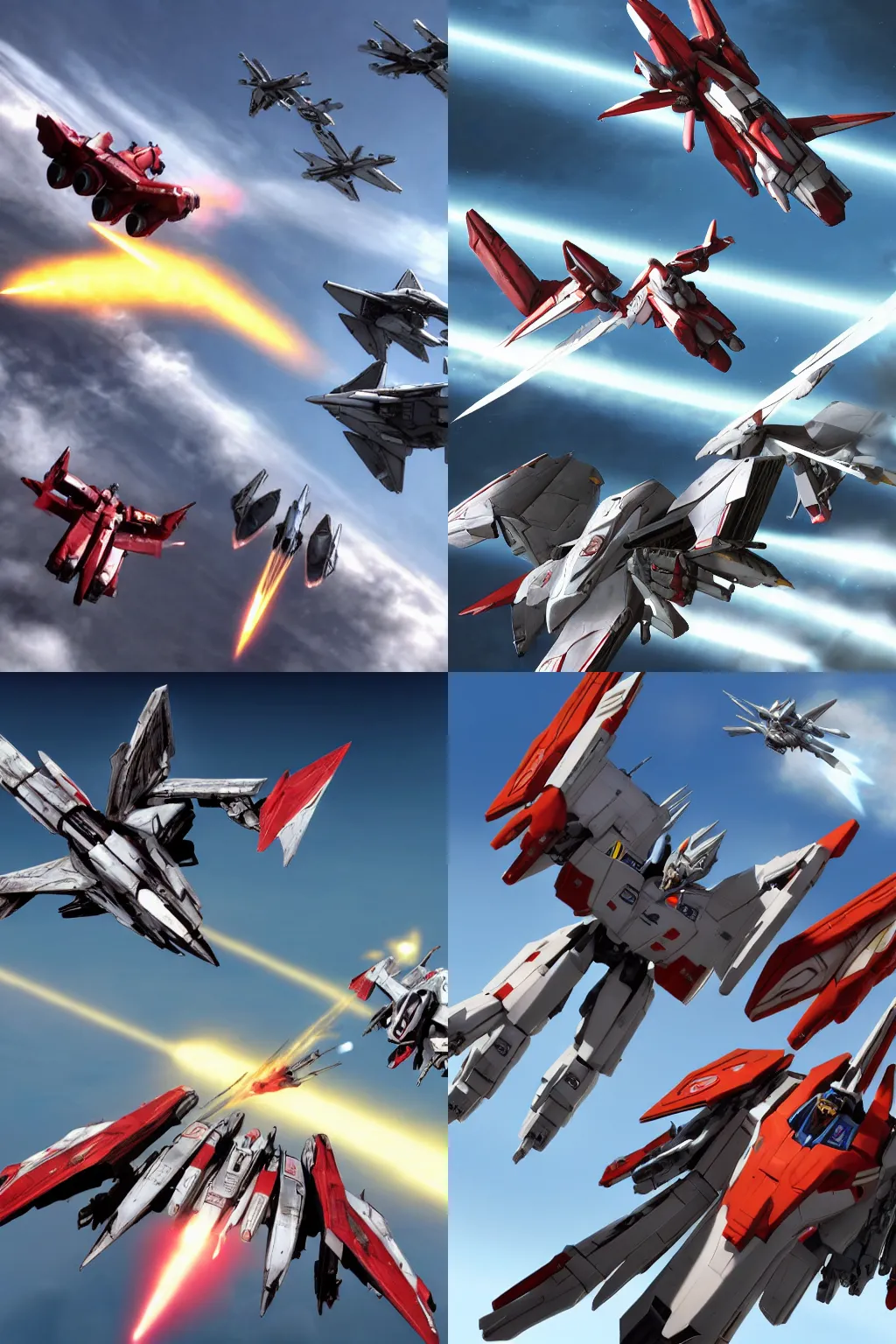 Prompt: 8k ultrarealistic dogfight in the sky between Starscream and Jetfire from Transformers, Transformers Prime, Transformers Generation One, Transformers G1, VF-1S Jetfire, Robots, Mecha, Sunny day with clear sky, action scene, action lines, fight scene, robot mode,