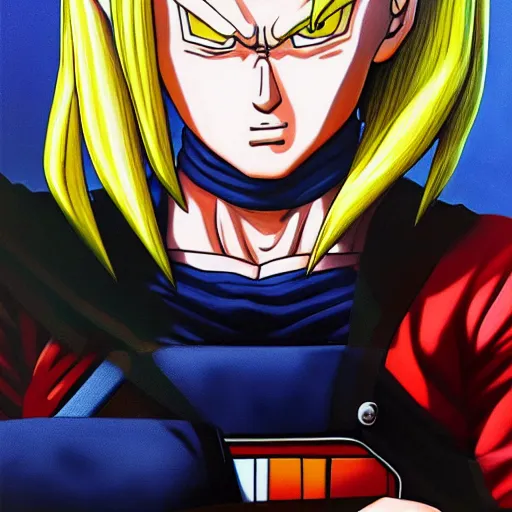 Prompt: ultra realistic portrait painting of android 1 8, art by akira toriyama, 4 k, dragon ball artstyle, cel shaded, highly detailed, epic lighting