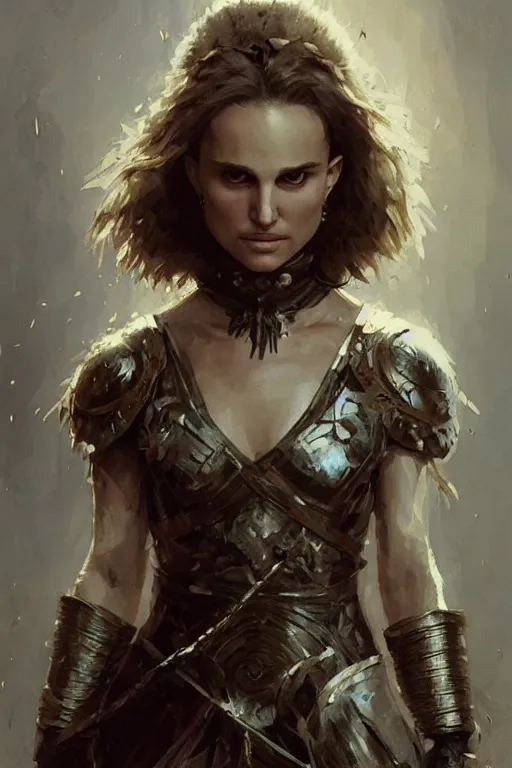 Image similar to natalie portman, ultimate warrior, heroic fighter, lord of the rings, tattoos, decorative ornaments, battle armor, by carl spitzweg, ismail inceoglu, vdragan bibin, hans thoma, greg rutkowski, alexandros pyromallis, perfect face, fine details, realistic shading photorealism