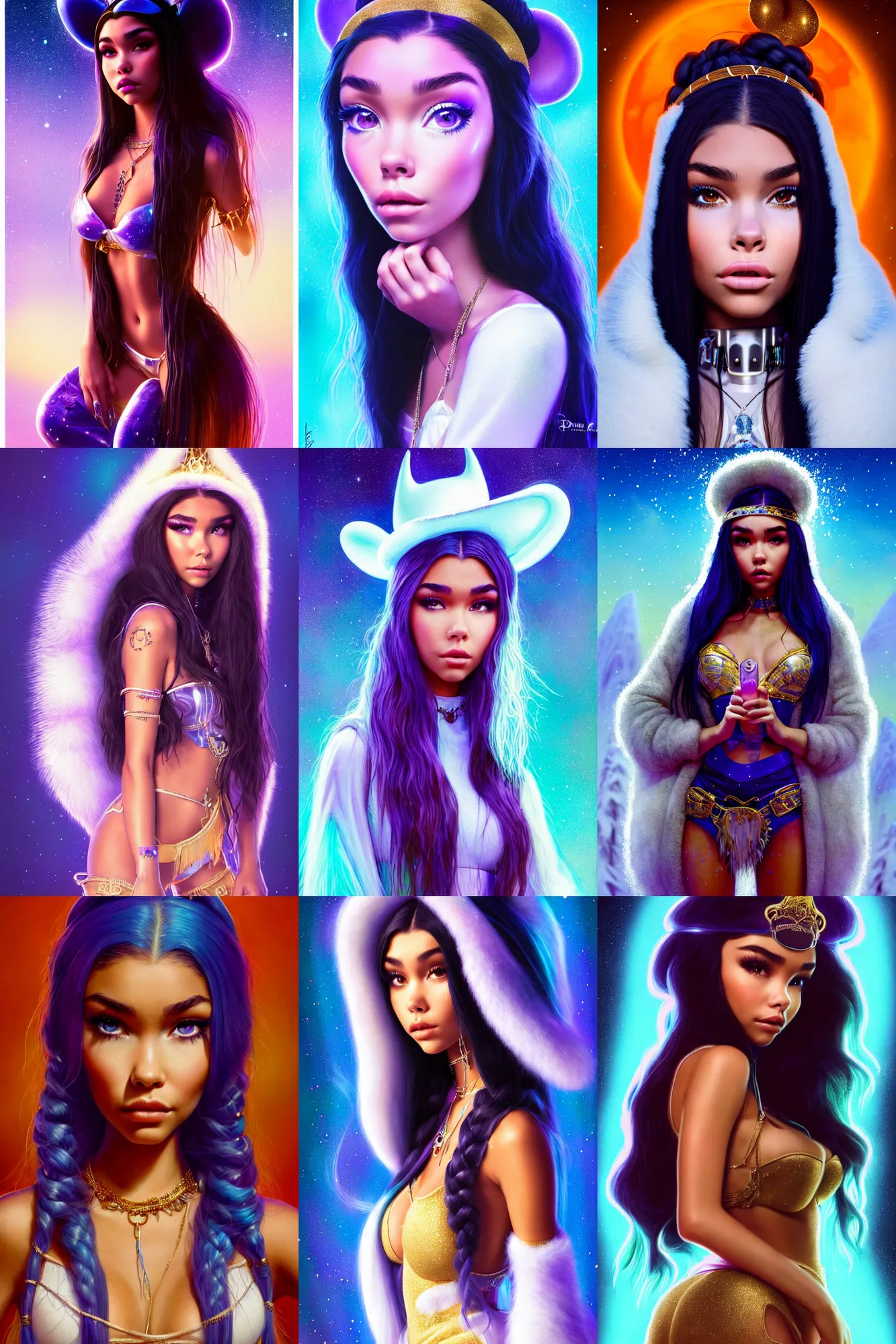 Prompt: madison beer as an edm arctic cowgirl queen | smooth sweaty creamy polished decadent enticing ornate | disney pixar weta movie still portrait photo | hi - fructose, sci fi fantasy, golden ratio, wide - angle film, highly - detailed digital painting, sharp focus, artstation | beeple, artgerm, mucha, wlop, loish |