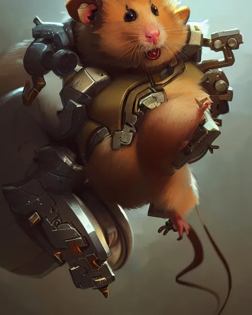 Image similar to wrecking ball the hamster from overwatch, character portrait, concept art, intricate details, highly detailed by greg rutkowski, michael whelan and gustave dore