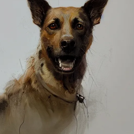 Prompt: a painting of a dog, greg rutkowski, cinematic lighting, hyper realistic painting