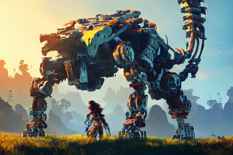 Image similar to scrapper machine mecanical creature robot of horizon forbidden west horizon zero dawn bioluminiscence global illumination ray tracing hdr fanart arstation by ian pesty and alena aenami artworks in 4 k