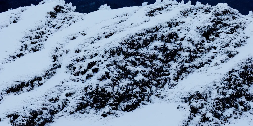 Prompt: top of the mountain view snowy avalanche, deep focus, intricate, elegant, highly detailed, sharp focus
