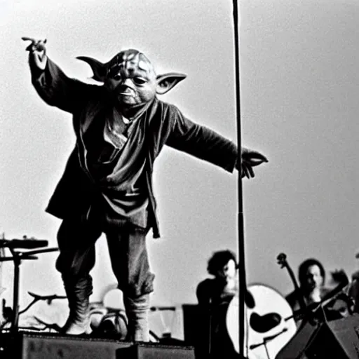 Image similar to yoda performing at woodstock