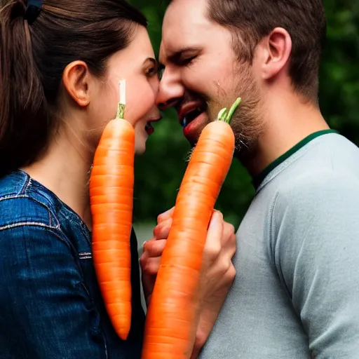 Image similar to woman eating man with carrot hands