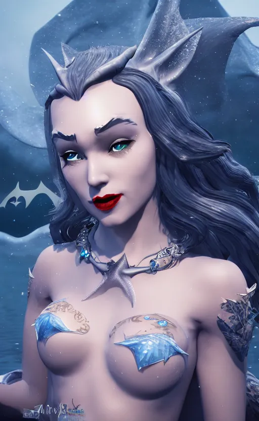 Image similar to batman as a charming mermaid work safe dreamlike with jewelry, character art, hyperdetailed, 8 k realistic, frostbite 3 engine, cryengine, dof, trending on artstation, digital art