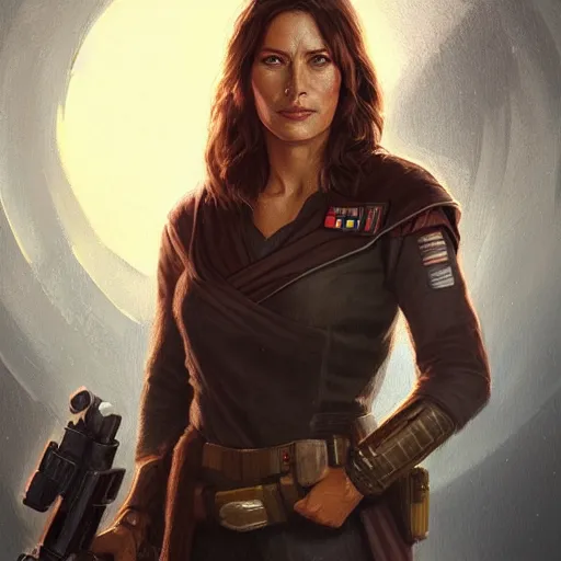 Image similar to portrait of a woman by greg rutkowski, old jedi master jaina solo, star wars expanded universe, she is about 6 0 years old, highly detailed portrait, digital painting, artstation, concept art, smooth, sharp foccus ilustration, artstation hq