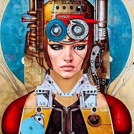 Image similar to portrait of steampunk female android, by sandra chevrier, fra angelico and sandro botticelli