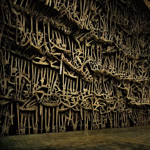 Image similar to a wall made of skeletal arms, a photograph taken by giger and beksinski and the horror god