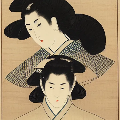 Image similar to japanese woodblock print by utamaro and hokusai,