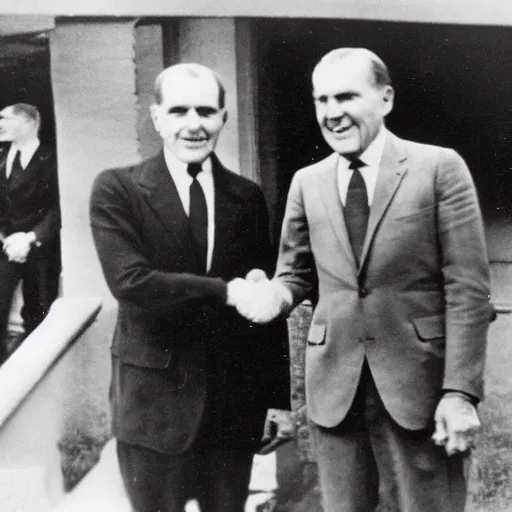 Prompt: Reptilian creature shaking hands with Nixon, photo pic set in 1920s