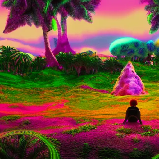 Prompt: Shots of an unreleased spiritual Pixar movie, landscape, 8K, photorealistic, high cohesiveness, psychedelic, concept art, vaporwave