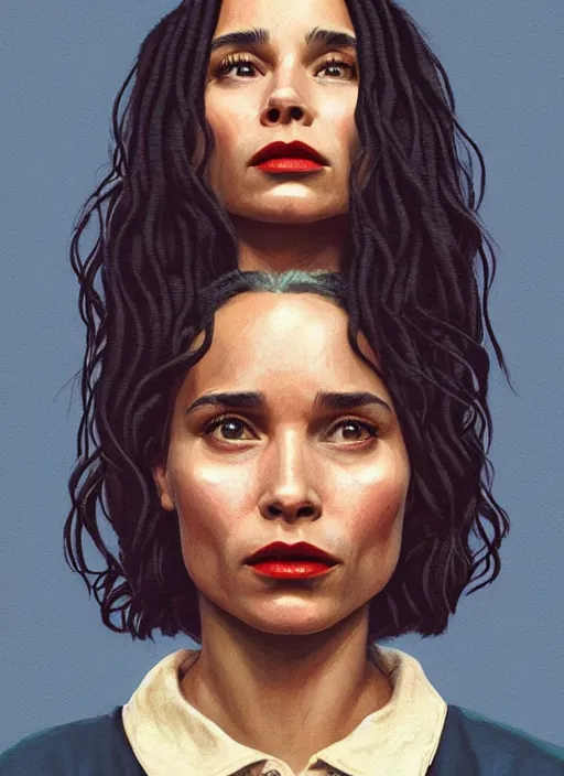 Prompt: twin peaks movie poster art, portrait of zoe kravitz, from scene from twin peaks, clean, simple illustration, nostalgic, domestic, highly detailed, digital painting, artstation, concept art, smooth, sharp focus, illustration, artgerm, donato giancola, joseph christian leyendecker, wlop