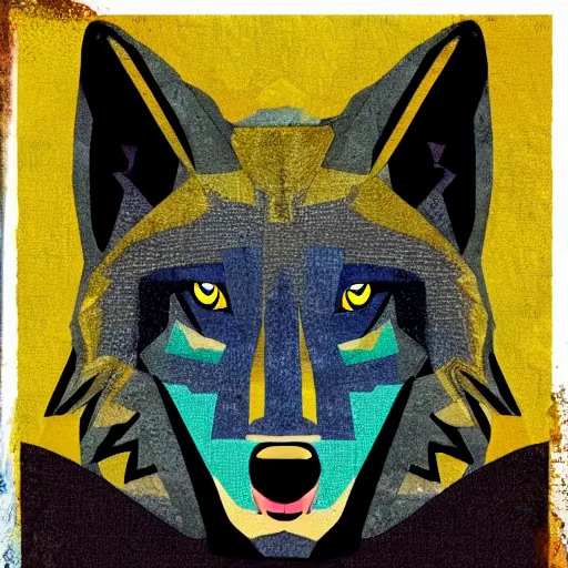 Prompt: a gem, a rock and a wolf with a dark background in the style of pop art, high definition