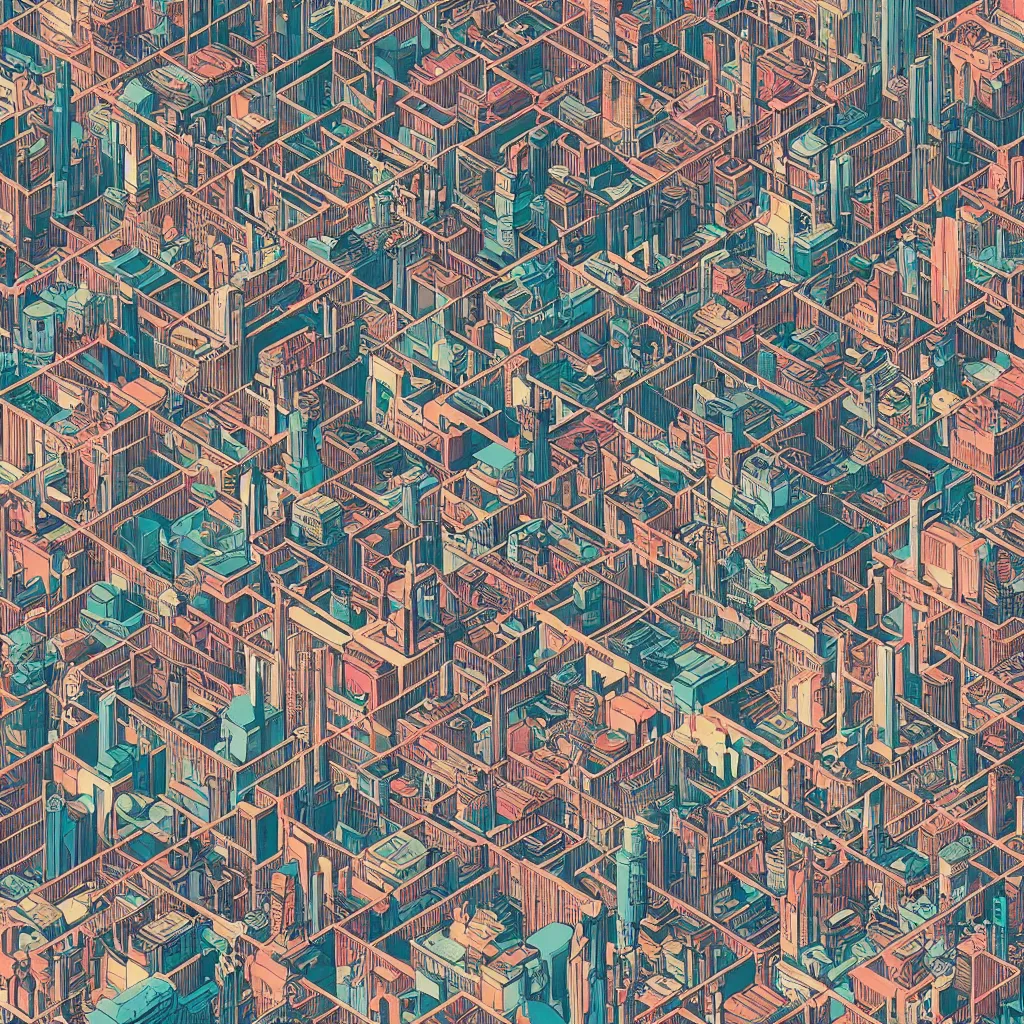 Prompt: isometric view illustration of a cyberpunk city, highly detailed mid day by Victo Ngai