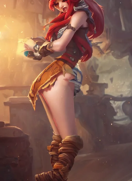 Prompt: joyfull miss fortune a pirate girl, from league of legends, au naturel, hyper detailed, digital art, trending in artstation, cinematic lighting, studio quality, smooth render, unreal engine 5 rendered, octane rendered, art style by klimt and nixeu and ian sprigger and wlop and krenz cushart