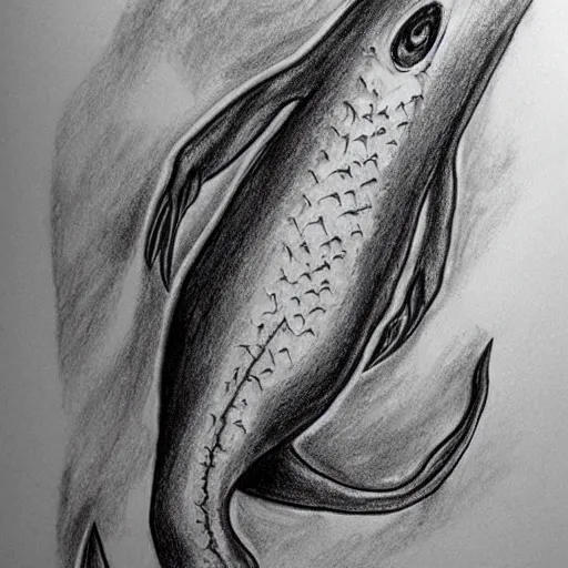 Prompt: deep sea creature with human leg, ultra realistic, drawing, highly detailed