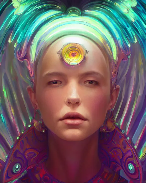 Prompt: highly detailed surreal vfx portrait of a metallic chromatic geometric tribal magician, behance, stephen bliss, unreal engine, greg rutkowski, loish, rhads, beeple, makoto shinkai and lois van baarle, ilya kuvshinov, rossdraws, tom bagshaw, alphonse mucha, global illumination, detailed and intricate environment