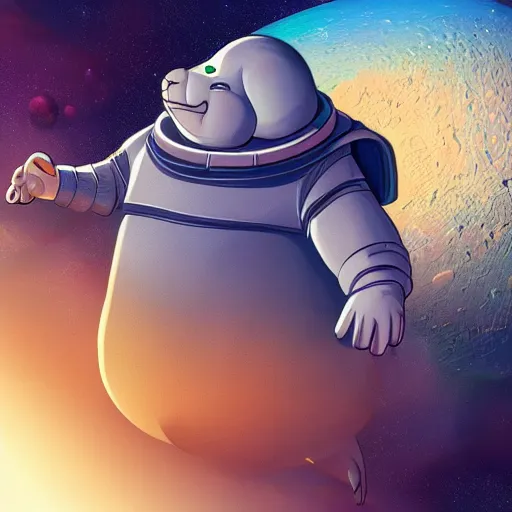 Image similar to big chungus in space next to the planet Earth, digital art, highly-detailed artstation cgsociety