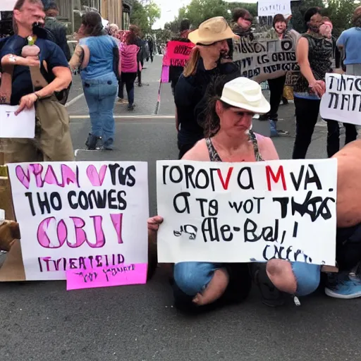 Image similar to cows protesting, holding op signs