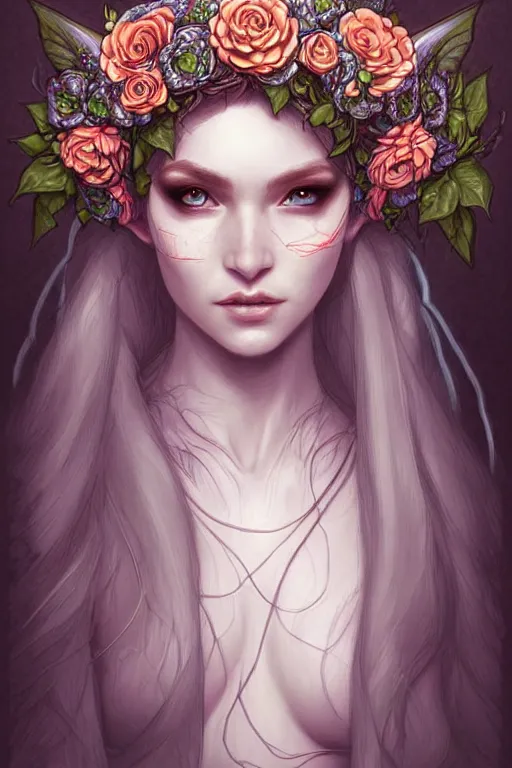 Image similar to digital art, centered elven bride, flower crown ,intricate, veins, by James Jean and by artgerm , ultradetailed, charachter design, concept art, trending on artstation,