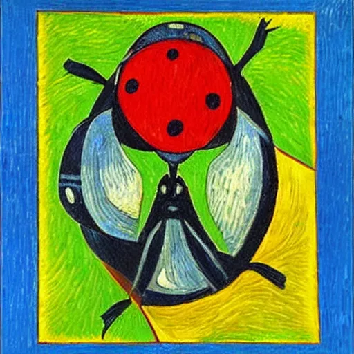 Image similar to A cubist painting of a Ladybug in the Style of vincent Van Gogh