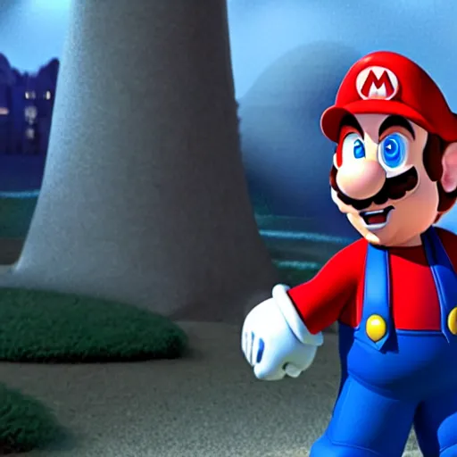 Image similar to a movie still of chris pratt as mario, highly detailed, studio lighting