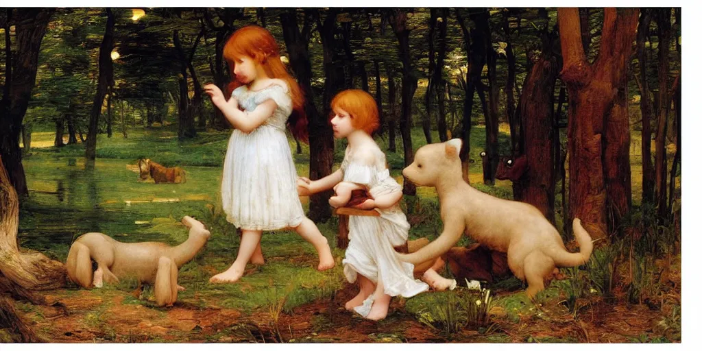 Image similar to 3 d precious moments plush animal, sunrise, master painter and art style of john william waterhouse and caspar david friedrich and philipp otto runge