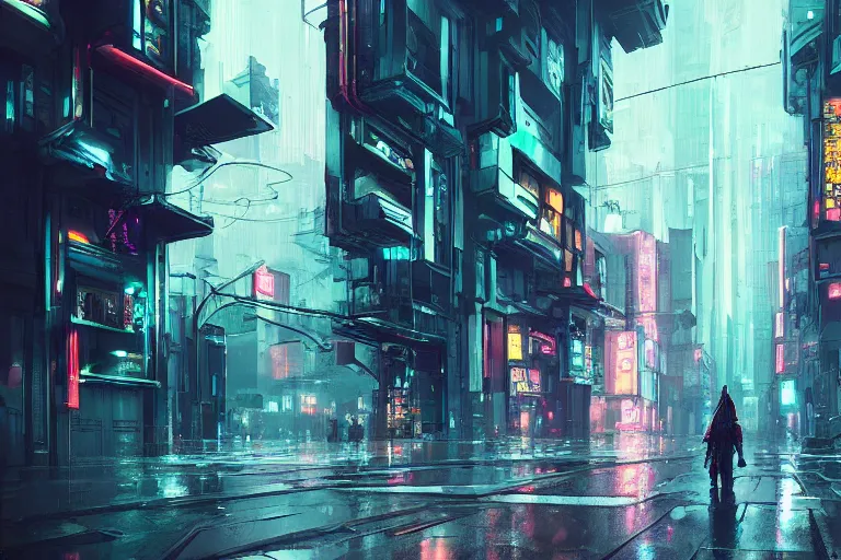 Image similar to cyberpunk street, by wlop, rain, poster, anime key visual, artstation