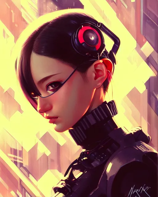 Image similar to a comic potrait of a cyberpunk cyborg girl with big and cute eyes, fine - face, realistic shaded perfect face, fine details. night setting. very anime style. realistic shaded lighting poster by ilya kuvshinov katsuhiro, magali villeneuve, artgerm, jeremy lipkin and michael garmash, rob rey and kentaro miura style, trending on art station