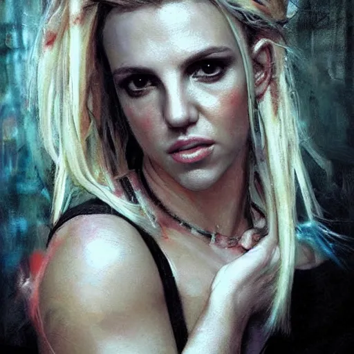 Image similar to britney spears and scarlett johansson morphed together, hybrid, jeremy mann painting