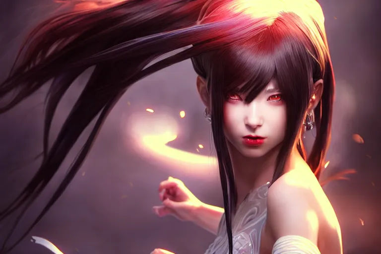 Image similar to extremely beautiful aesthetic girl with ego weapons, black long hair, occlusion shadow, specular reflection, rim light, unreal engine, octane render, artgerm, artstation, art by hiroaki samura and jiro matsumoto and yusuke murata, high quality, highly detailed 8 k, fantasy illustration, beautiful shape of face and body, epic scene